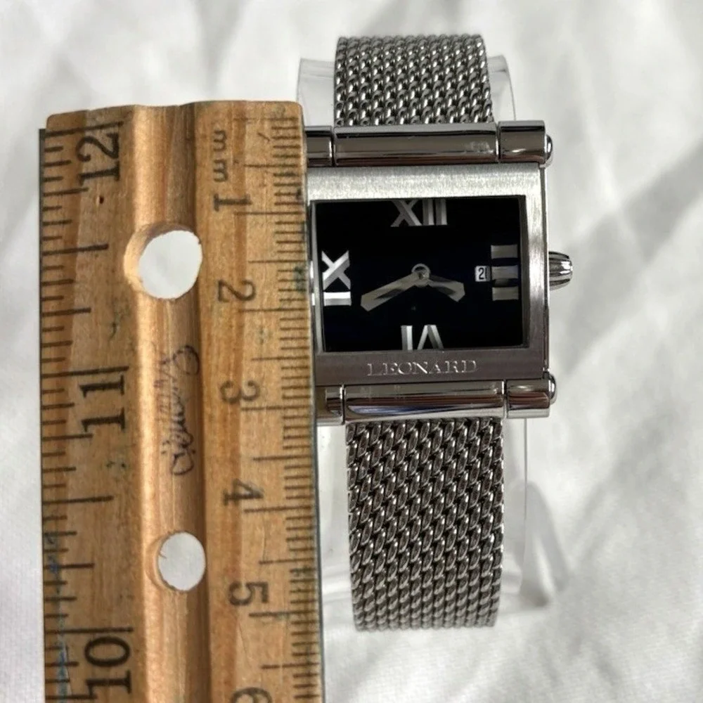 Leonard Swiss Screen Series Women Luxury Watch Rectangular Navy Blue Mesh Steel